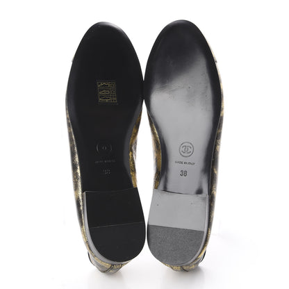 Chanel Laminated Suede Goatskin Cap Toe CC Ballerina Flats 38 Gold Black 5 of 7