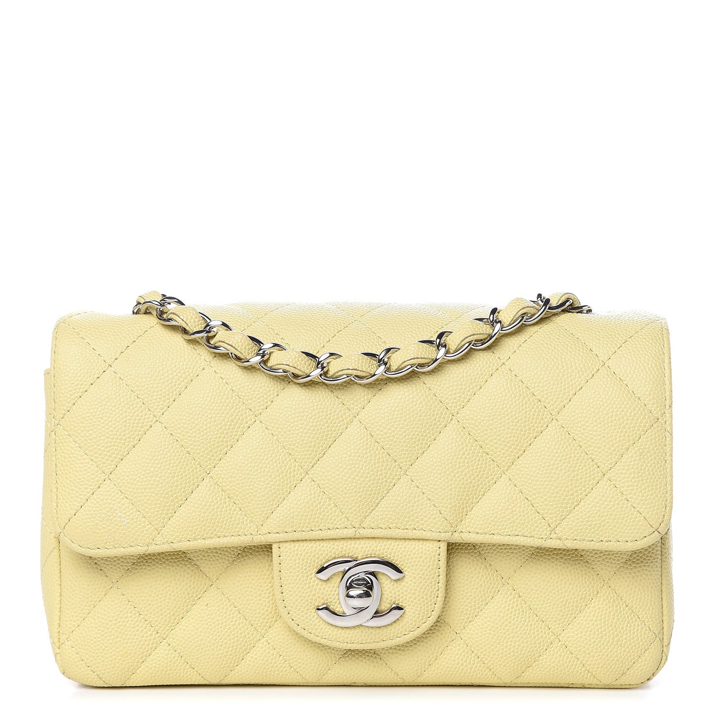 Caviar Quilted Mini Rectangular Flap Light Yellow