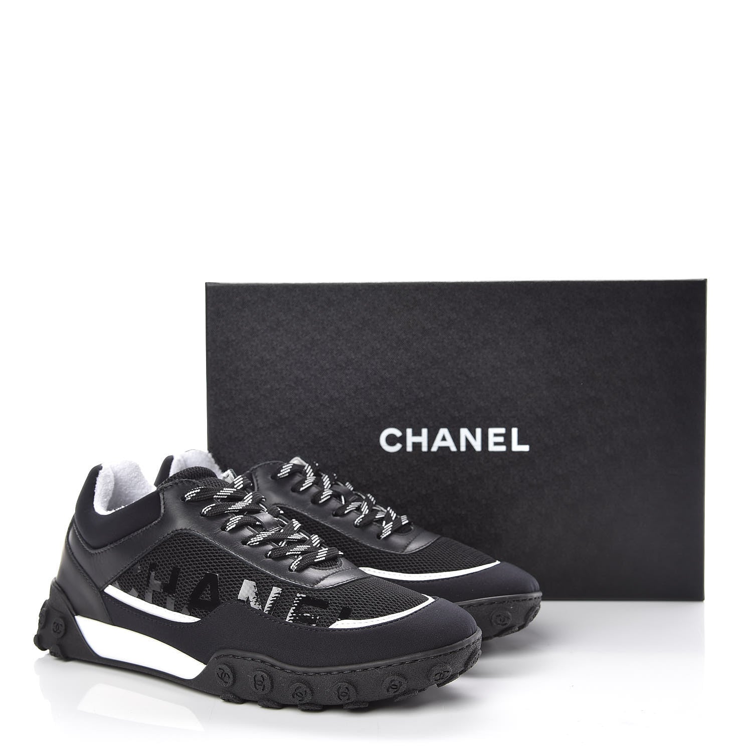 Chanel Calfskin Mesh Lycra Sneakers 39 Black 8 of 8