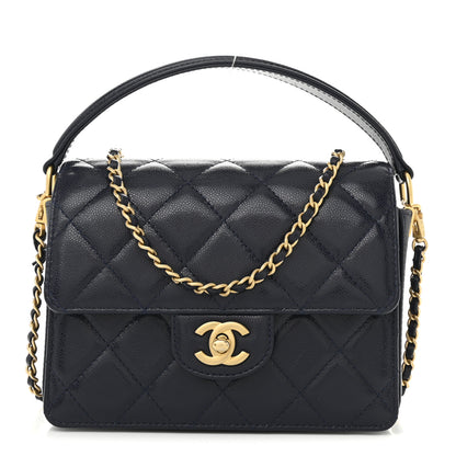 Chanel Shiny Caviar Quilted Mini Top Handle Flap Navy Blue 1 of 11