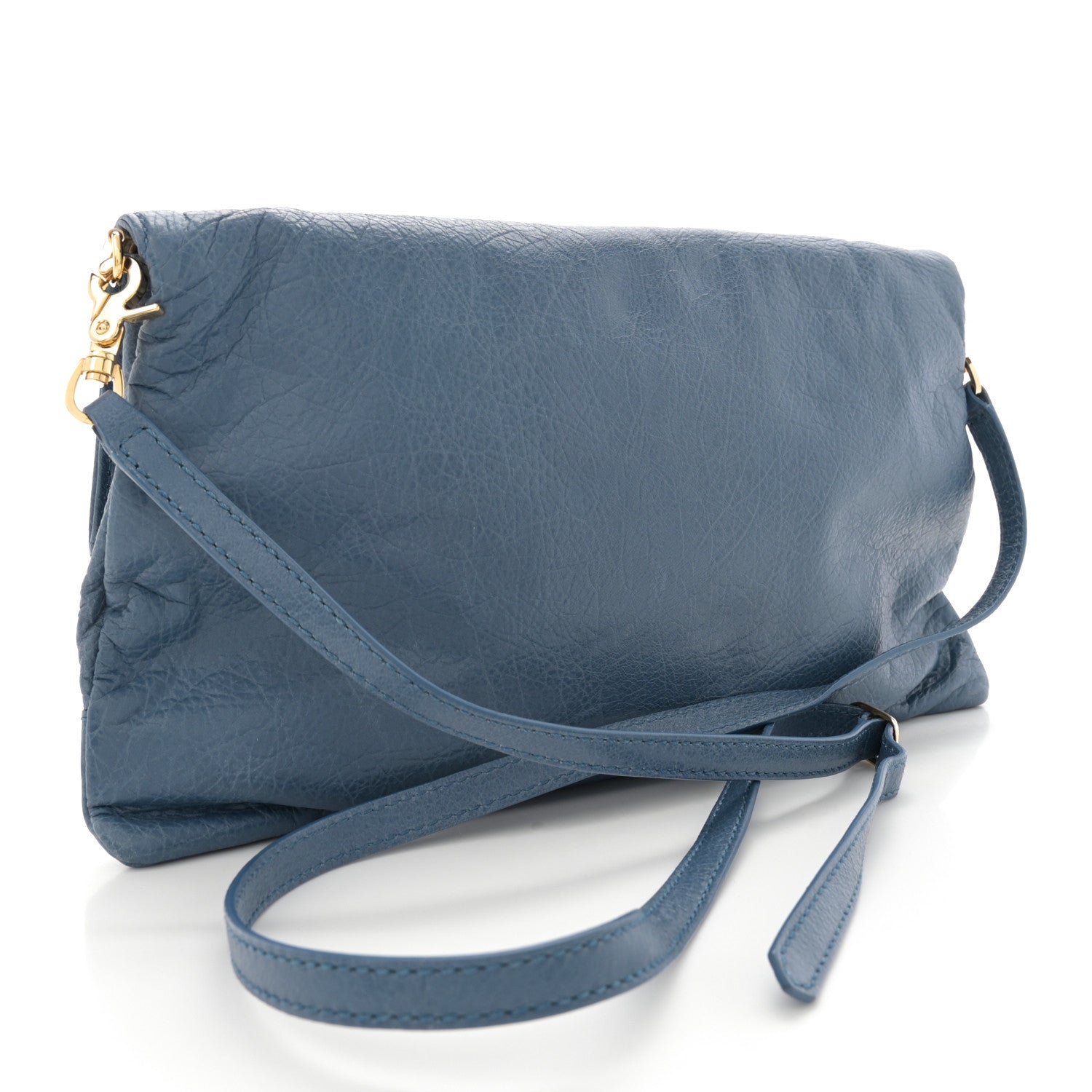Balenciaga Agneau Giant 12 Gold Hardware Envelope Strap Clutch Bleu Persan 4 of 13