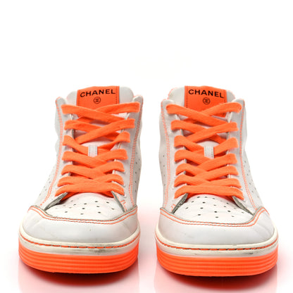 Chanel Calfskin Mens Logo High Top Sneakers 43 White Orange 2 of 9