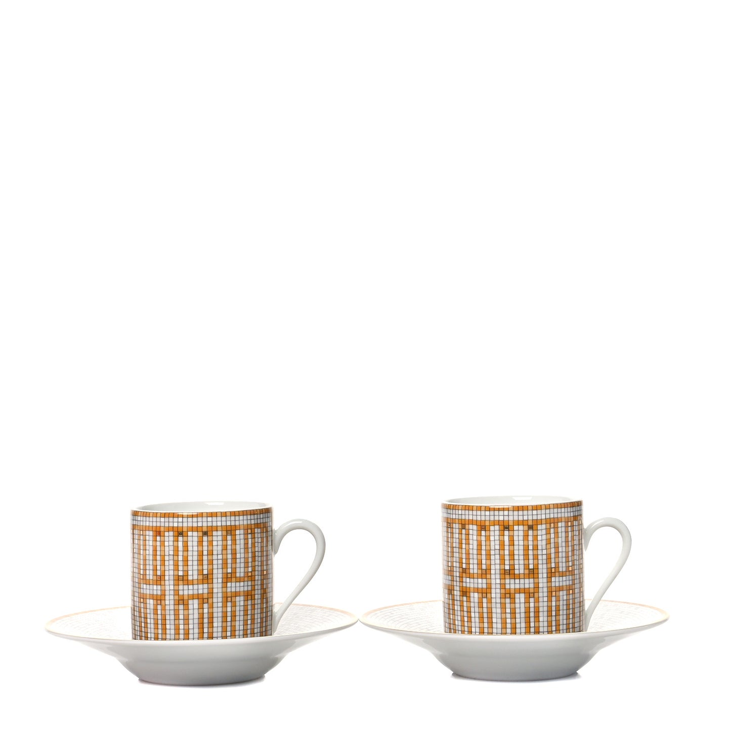 Porcelain Mosaique Au 24 Gold Coffee Cup and Saucer Set of 2