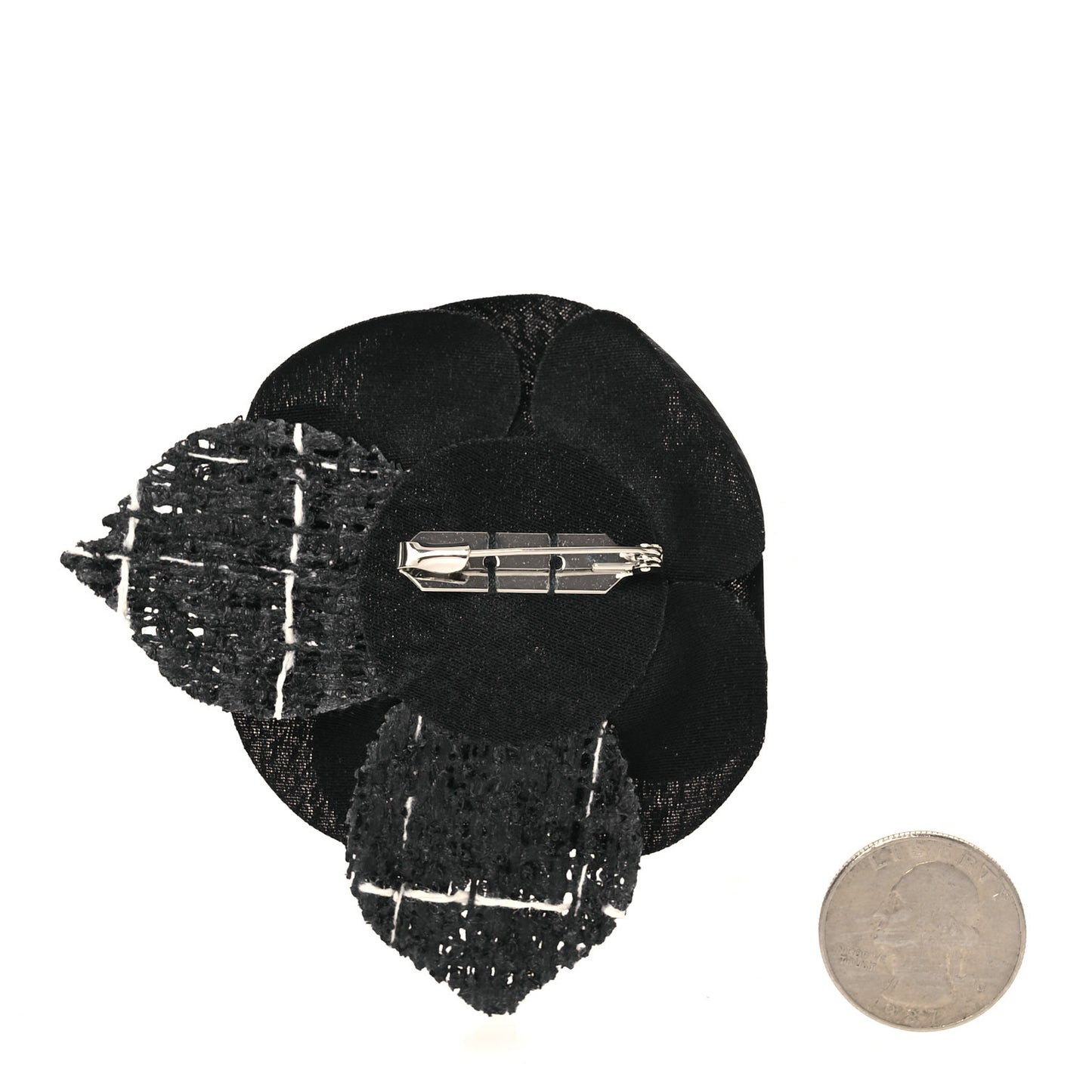 Tweed Camellia Pin Brooch Black
