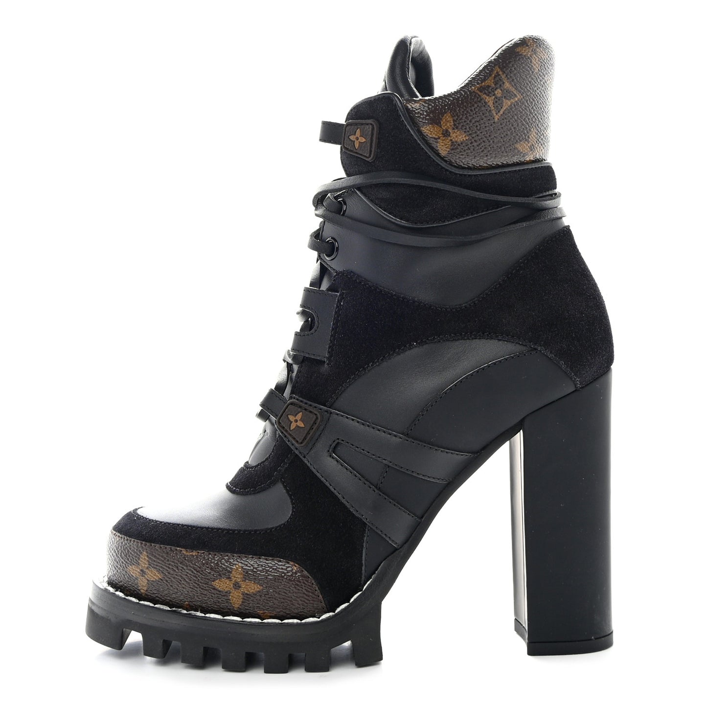 LOUIS VUITTON Suede Calfskin Monogram Star Trail Ankle Boots 38 Black