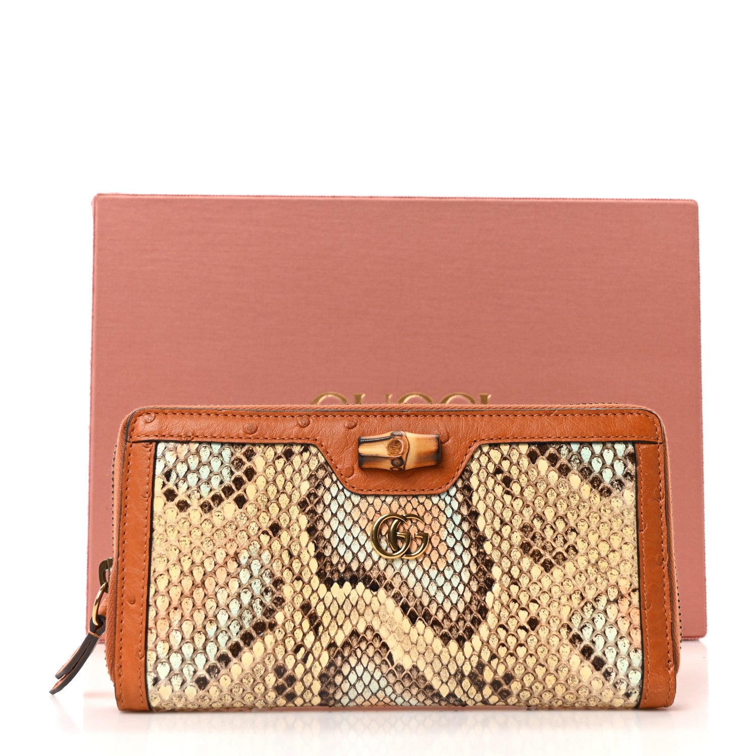 Gucci Snakeskin Ostrich Diana Continental Wallet Butter Ivory Paradise Cloud Natural Gold 10 of 10