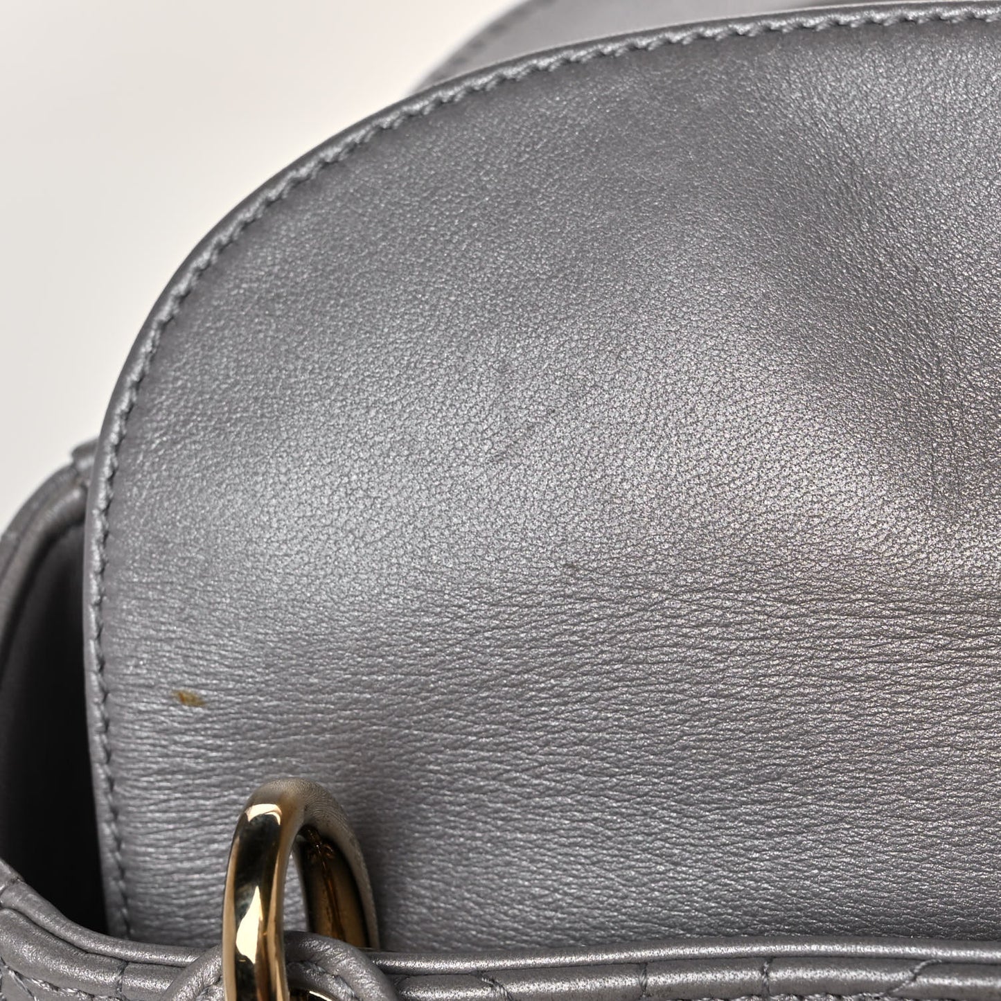 Metallic Lambskin Cannage Mini Lady Dior Grey