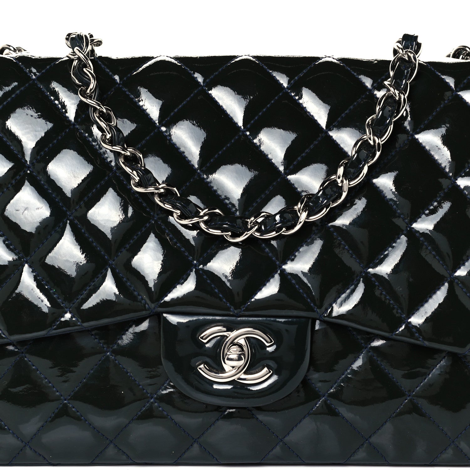 Chanel Patent Quilted Jumbo Single Flap Navy 9 of 18