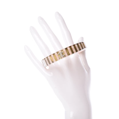 Chanel Resin Crystal Striped CC Cuff Bangle Rose Gold 2 of 4