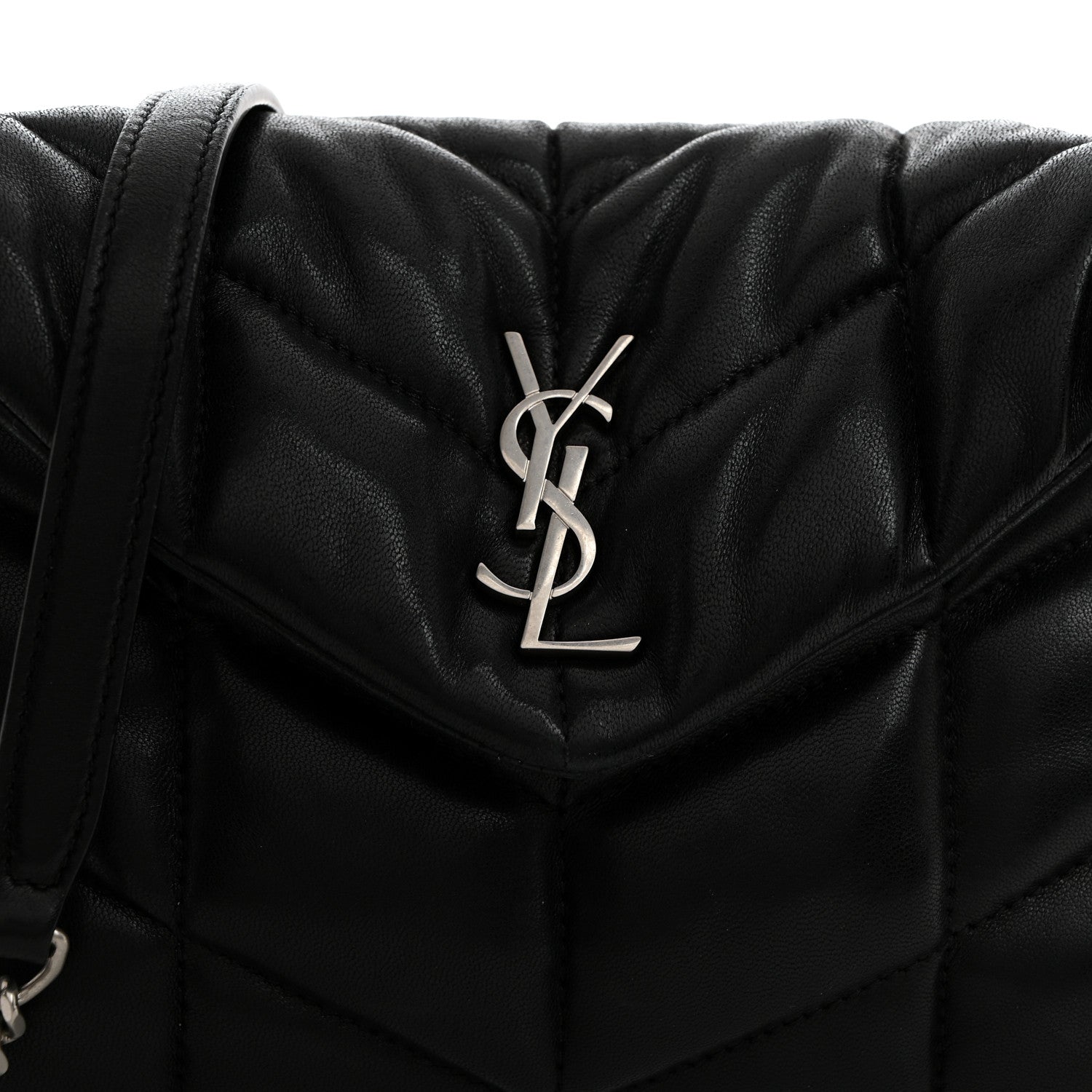 Saint Laurent Lambskin Quilted Toy Loulou Puffer Monogram Chain Satchel Black 9 of 16