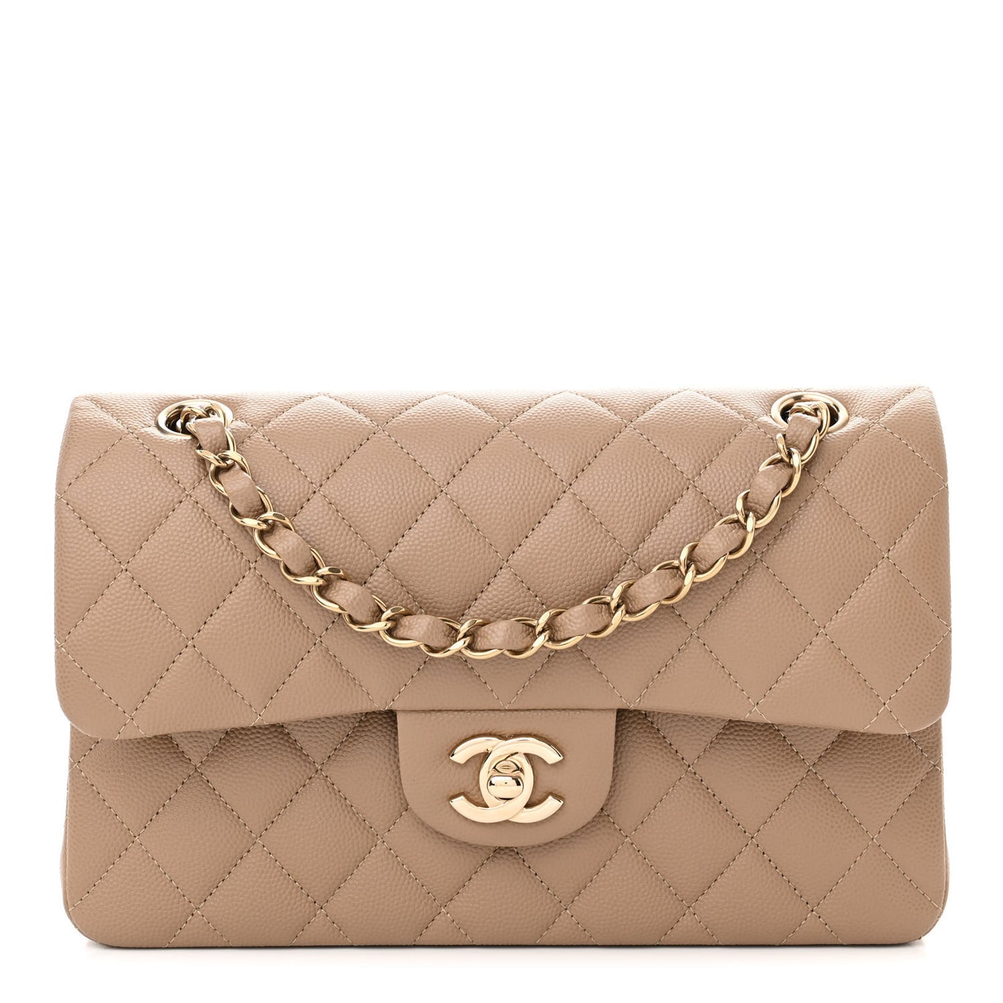 Caviar Quilted Small Double Flap Dark Beige