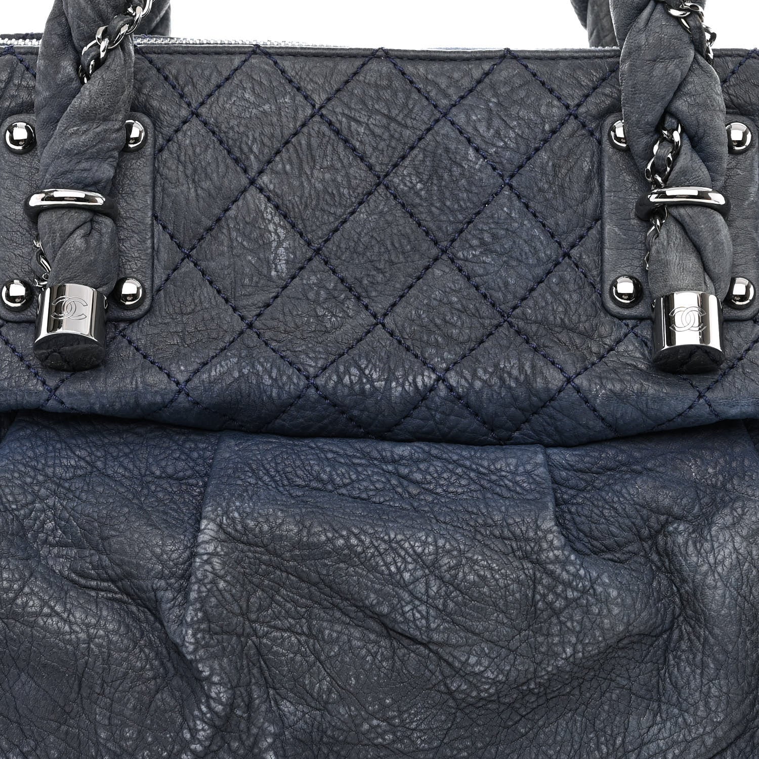 Chanel Distressed Lambskin Lady Braid Large Satchel Dark Blue 8 of 10