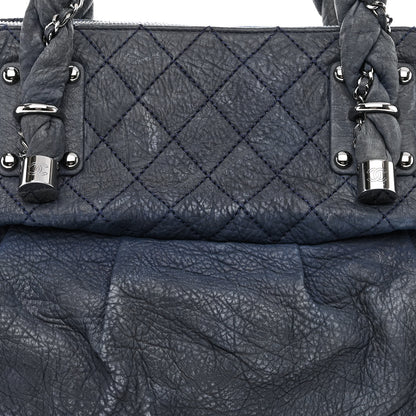 Chanel Distressed Lambskin Lady Braid Large Satchel Dark Blue 8 of 10