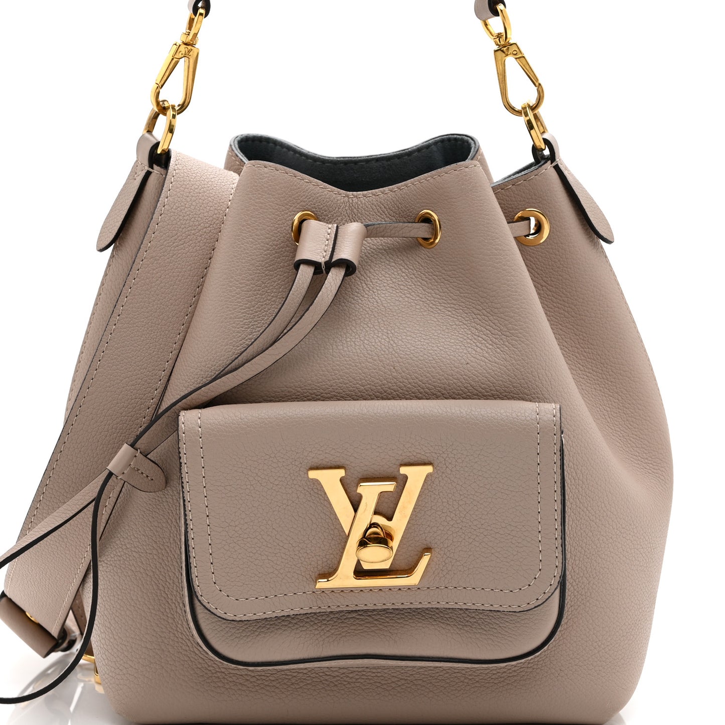 Calfskin Lockme Bucket MM Greige