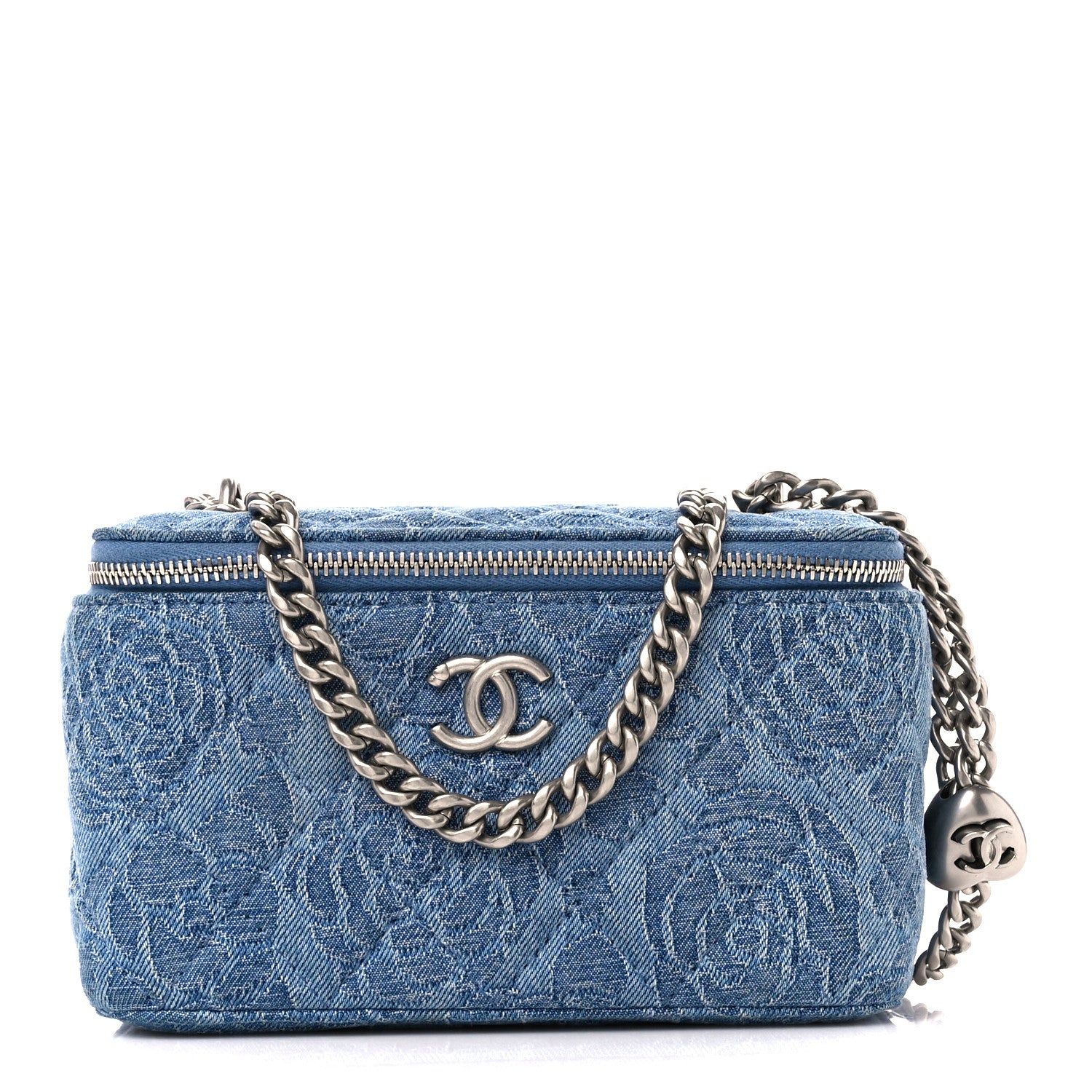 Chanel Denim Quilted Sweetheart Small Vanity Case With Chain Blue 1 of 10