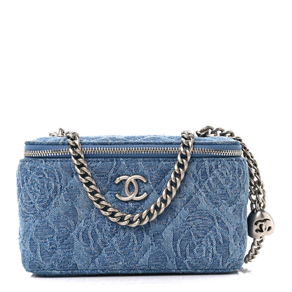 Chanel Denim Quilted Sweetheart Small Vanity Case With Chain Blue 1 of 10