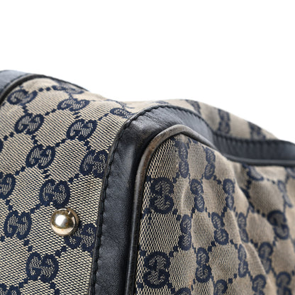 Gucci Monogram Selleria Calfskin Vintage Web Medium Boston Beige Blue 8 of 12