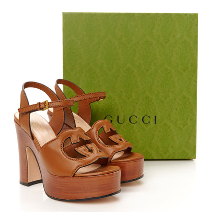 Gucci Cosmos Softy Calfskin Wooden Interlocking G Cut-Out 30/120mm Platform Sandals 35.5 Cuir 9 of 9