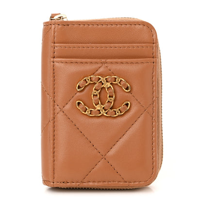 Chanel Lambskin Quilted Chanel 19 Vertical Zip Card Holder Wallet Brown 1 of 8