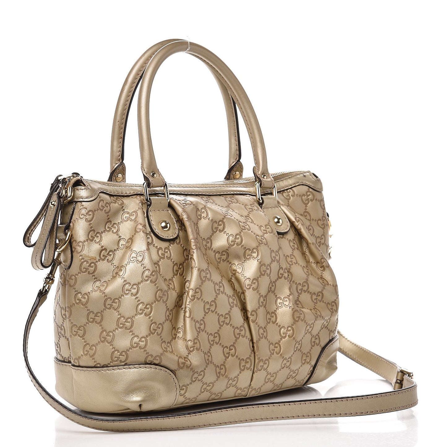 Metallic Soft Guccissima Medium Sukey Top Handle Bag Champagne