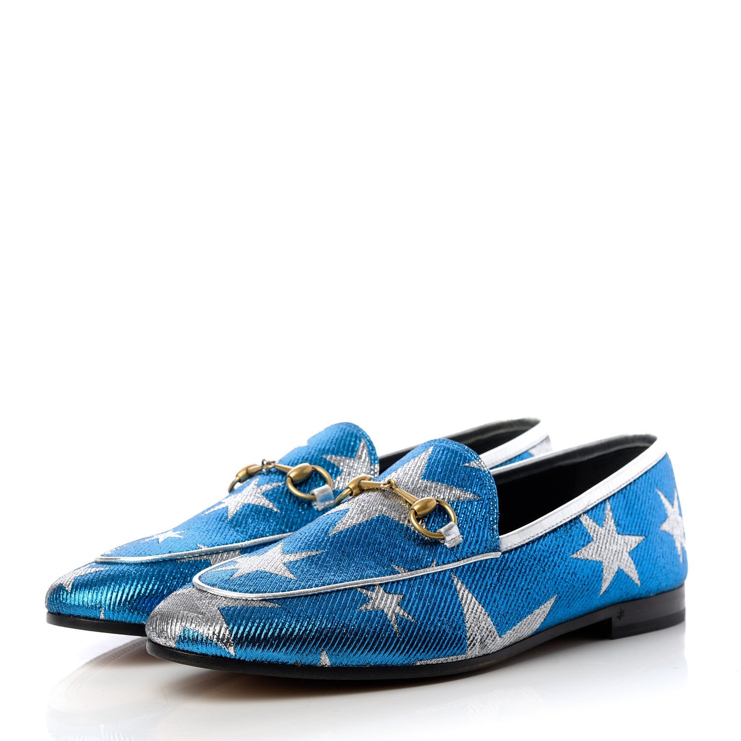 Gucci Lurex Calfskin Starry Sky Womens Jordaan Loafers 39.5 Bluette Silver 3 of 10