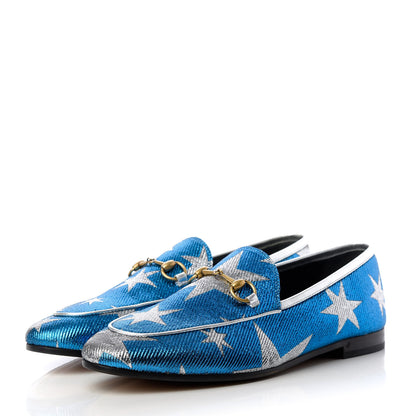 Gucci Lurex Calfskin Starry Sky Womens Jordaan Loafers 39.5 Bluette Silver 3 of 10
