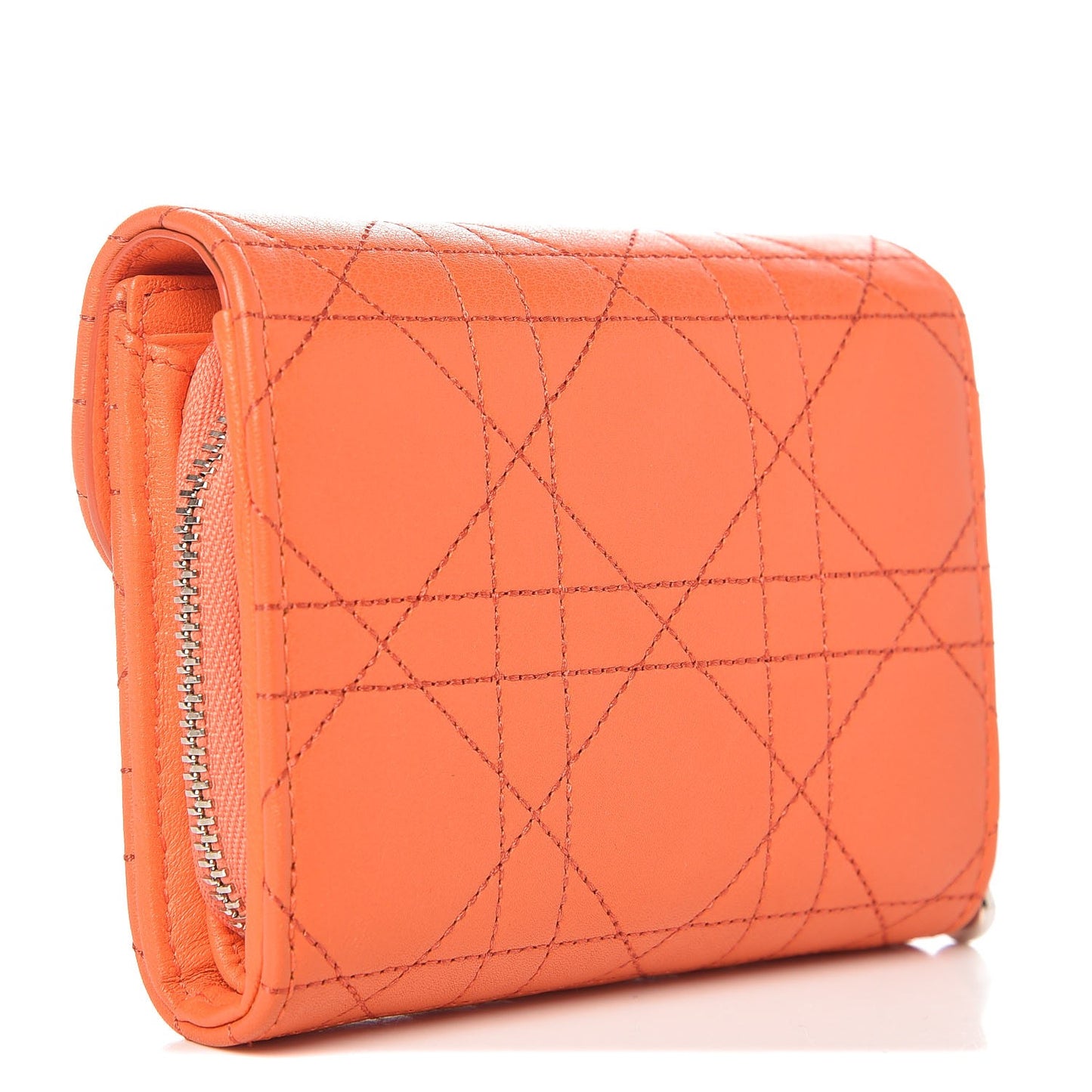 Calfskin Cannage Stitched Diorling Compact Wallet Sunshine