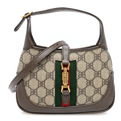 Gucci X BALENCIAGA BB Supreme Monogram Calfskin Web Mini Jackie 1961 Hobo Beige Ebony 1 of 9