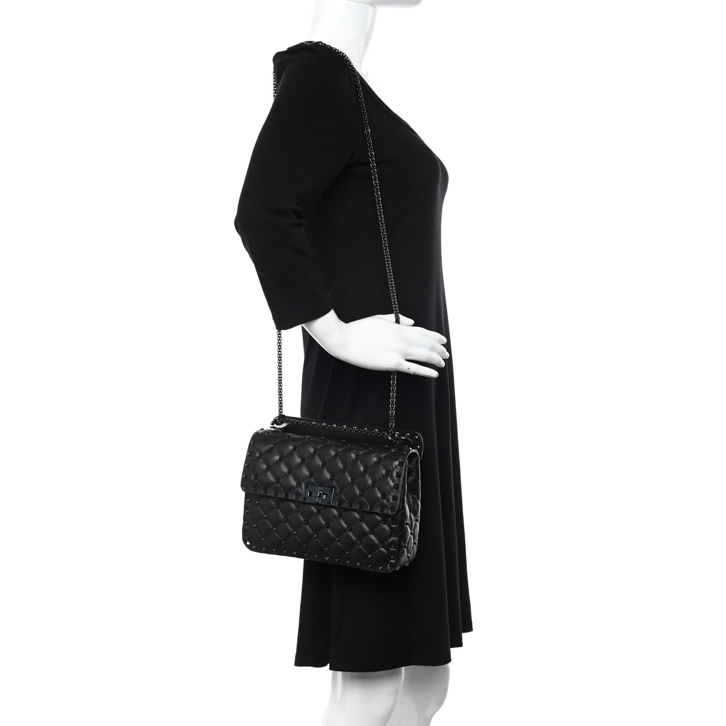 Lambskin Medium Rockstud Spike Shoulder Bag Black