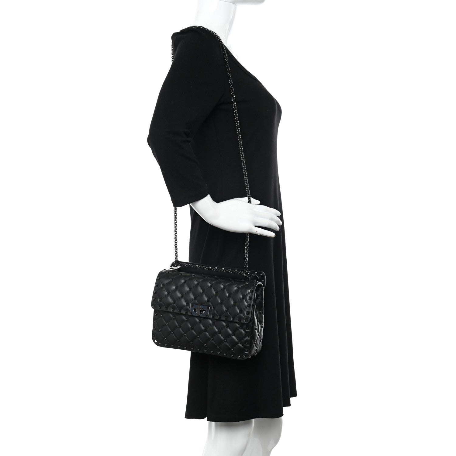Valentino Garavani Lambskin Medium Rockstud Spike Shoulder Bag Black 2 of 9