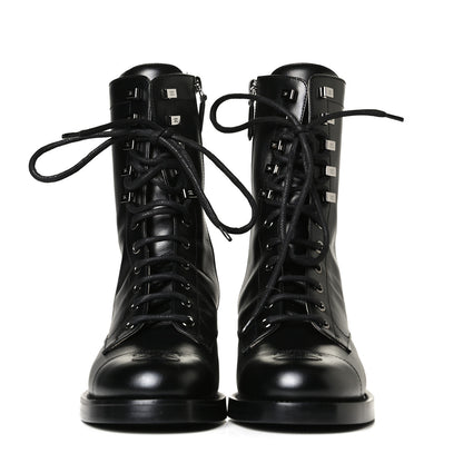 Chanel Calfskin Lace Up Combat Boots 37 Black 2 of 8