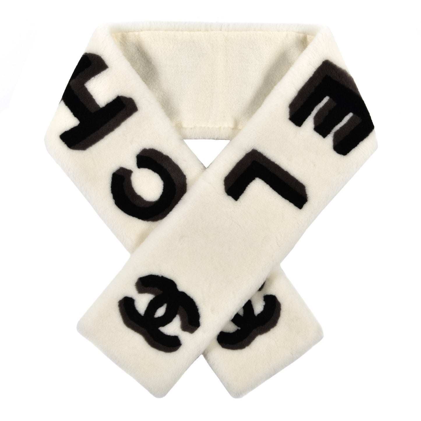 Shearling Cashmere CC Scarf Black White