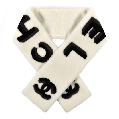 Chanel Shearling Cashmere CC Scarf Black White 1 of 8