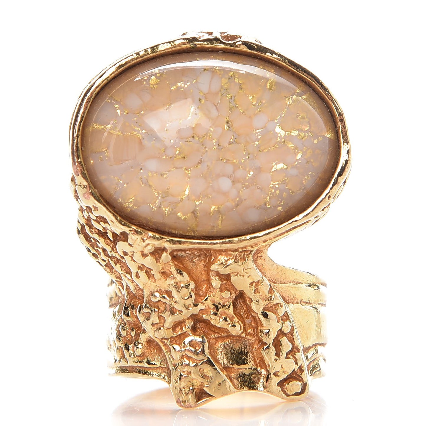 Glass Cabochon Arty Ovale Ring 8 Gold Beige Clair