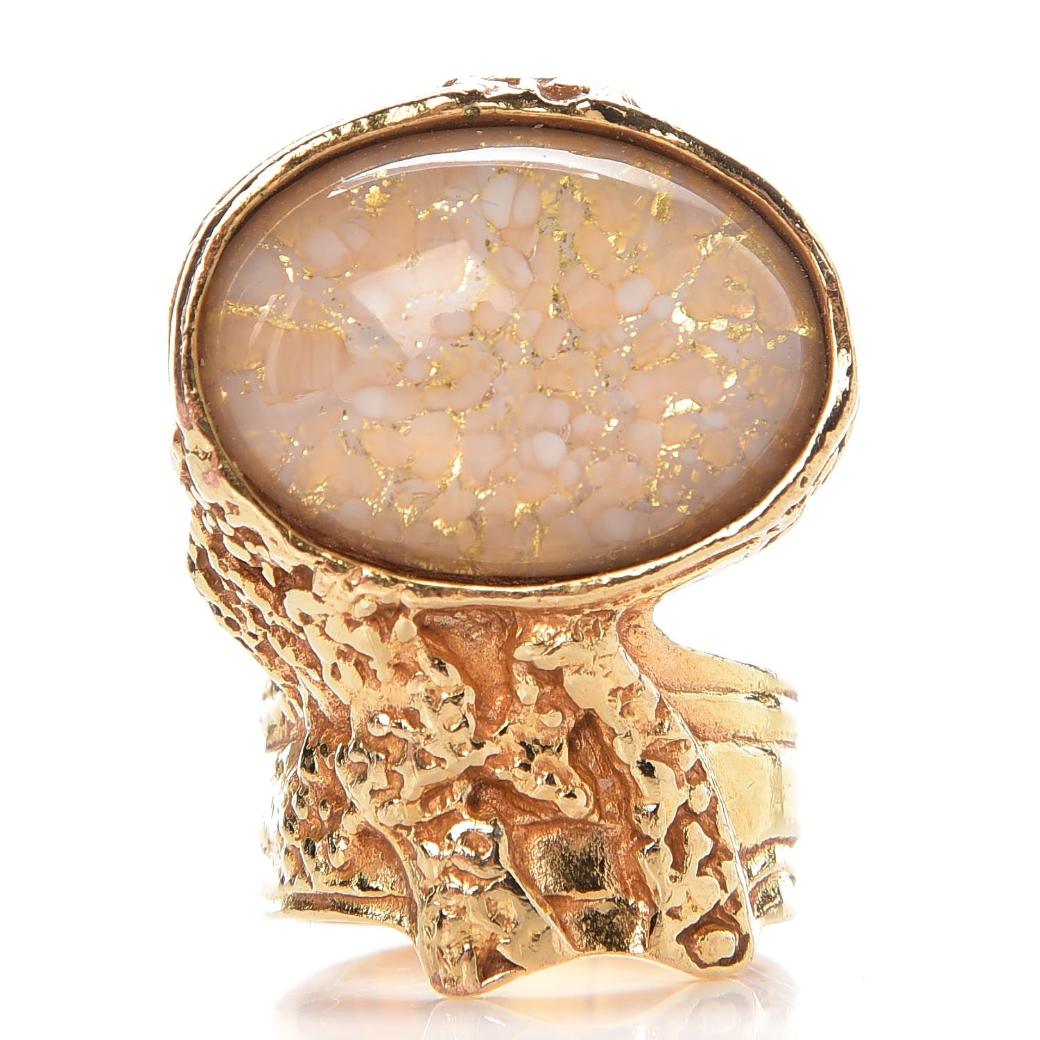 Saint Laurent Glass Cabochon Arty Ovale Ring 8 Gold Beige Clair 1 of 5