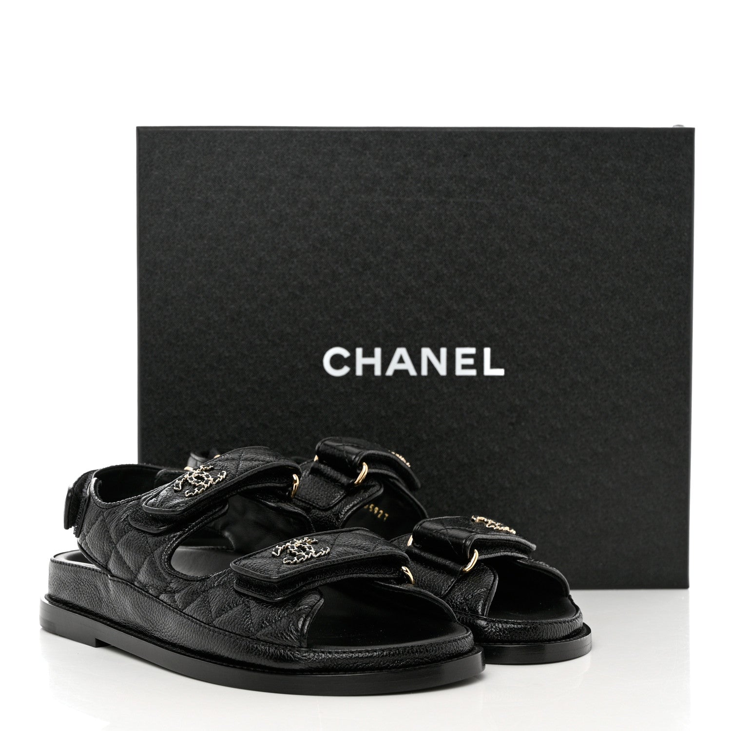 Chanel Grained Calfskin Velcro Dad Sandals 36 Black 9 of 9