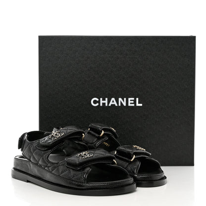 Chanel Grained Calfskin Velcro Dad Sandals 36 Black 9 of 9