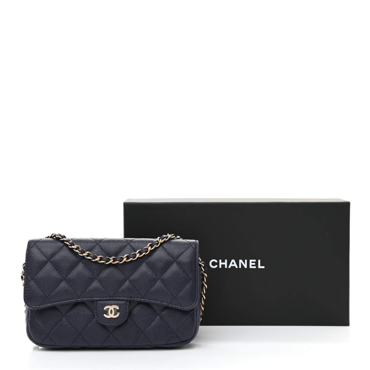 Chanel Caviar Quilted Flap Phone Holder With Chain Navy 13 of 13