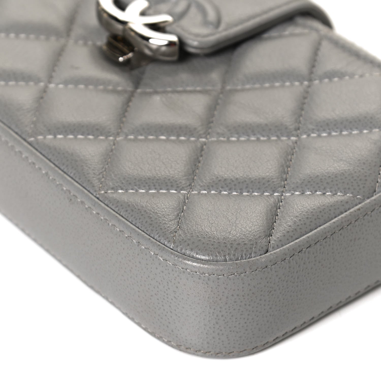 Chanel Grained Calfskin Quilted CC Box Clutch With Chain Grey 11 of 12