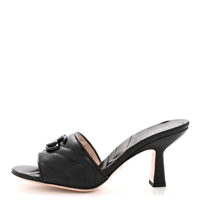 Gucci Nappa Matelasse Monochrome GG Marmont 75mm Slide Sandals 38.5 Black 1 of 10