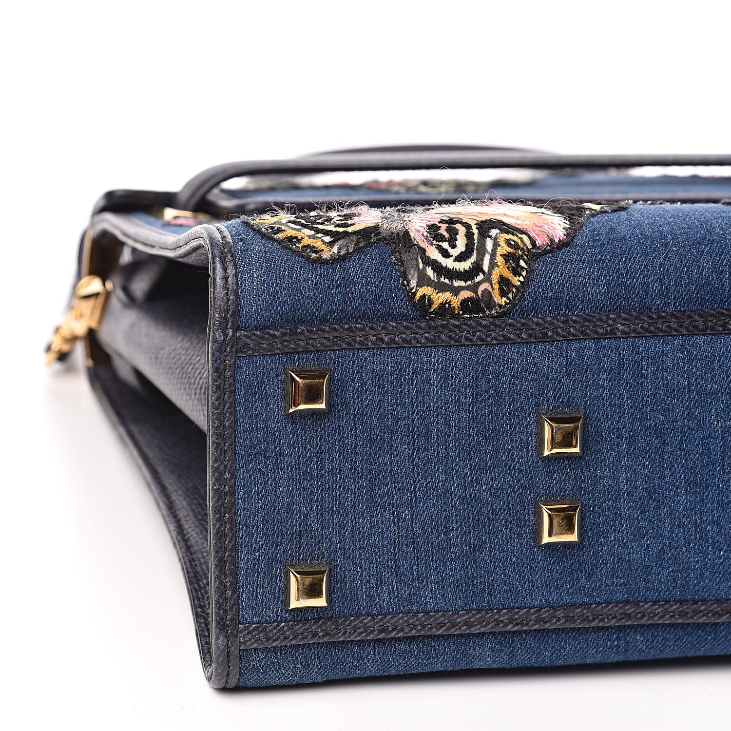 Valentino Garavani Denim Butterfly Embroidered My Rockstud Frame Bag Light Denim Multicolor 8 of 10