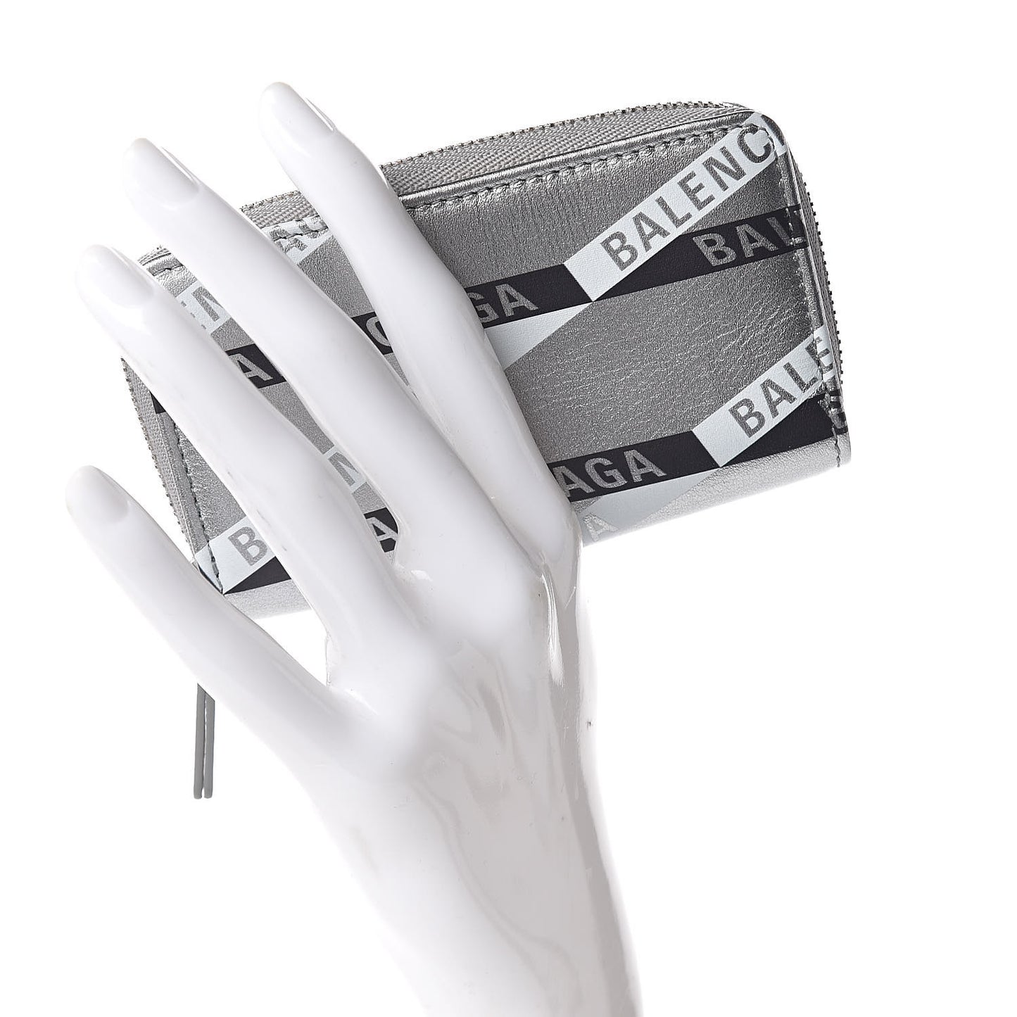 Metallic Calfskin Losange Monogram Everyday Zip Around Card Case Silver Black White