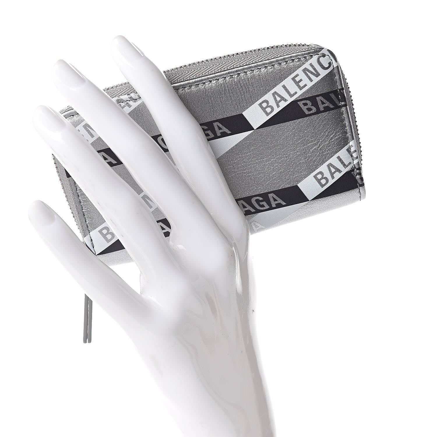 Balenciaga Metallic Calfskin Losange Monogram Everyday Zip Around Card Case Silver Black White 2 of 8