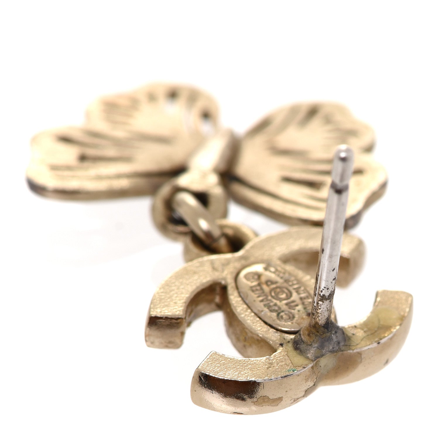 Chanel Crystal CC Butterfly Earrings Gold 4 of 5