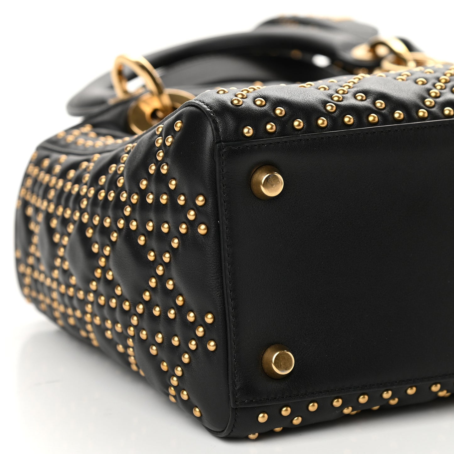 Calfskin Cannage Studded Medium Supple Lady Dior Black