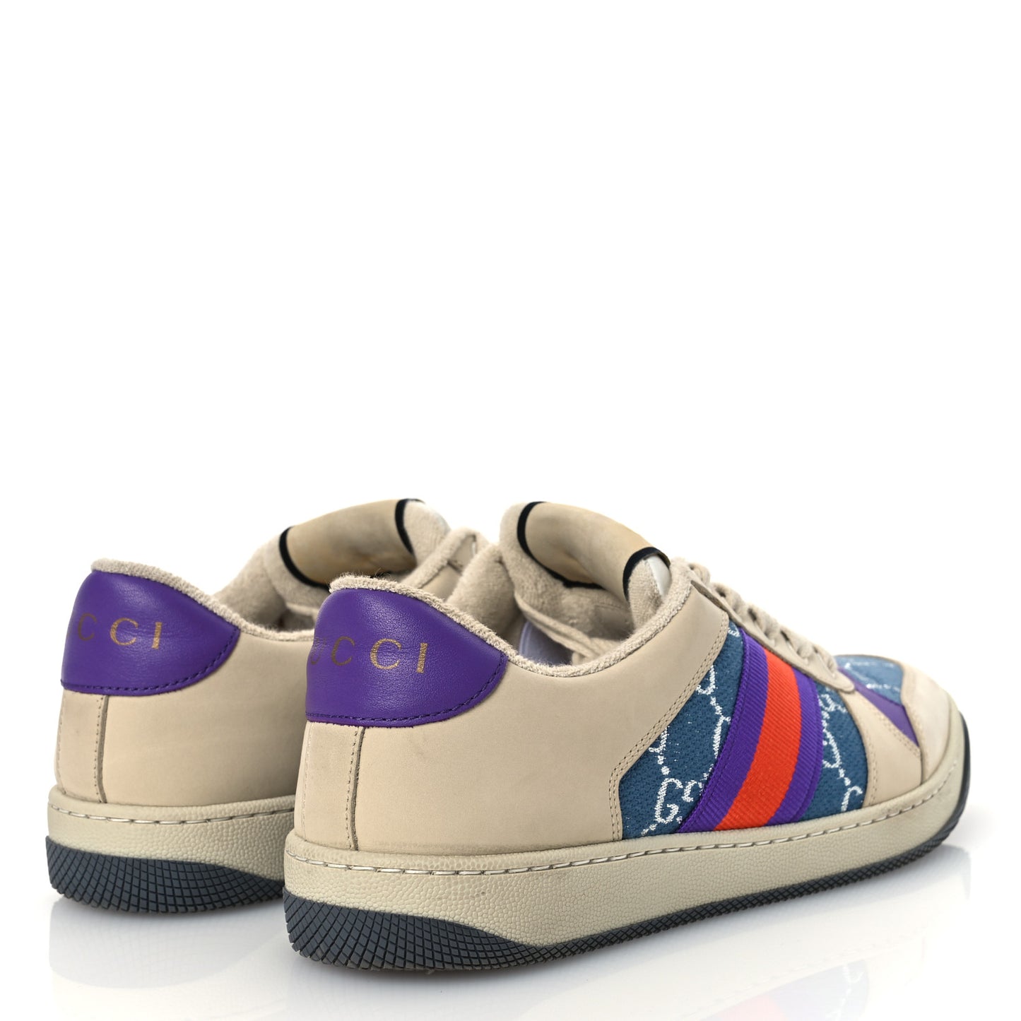 Calfskin Lame GG Monogram Web Womens Screener Sneakers 39.5 Blue Silver Dusty Milk Shine Purple