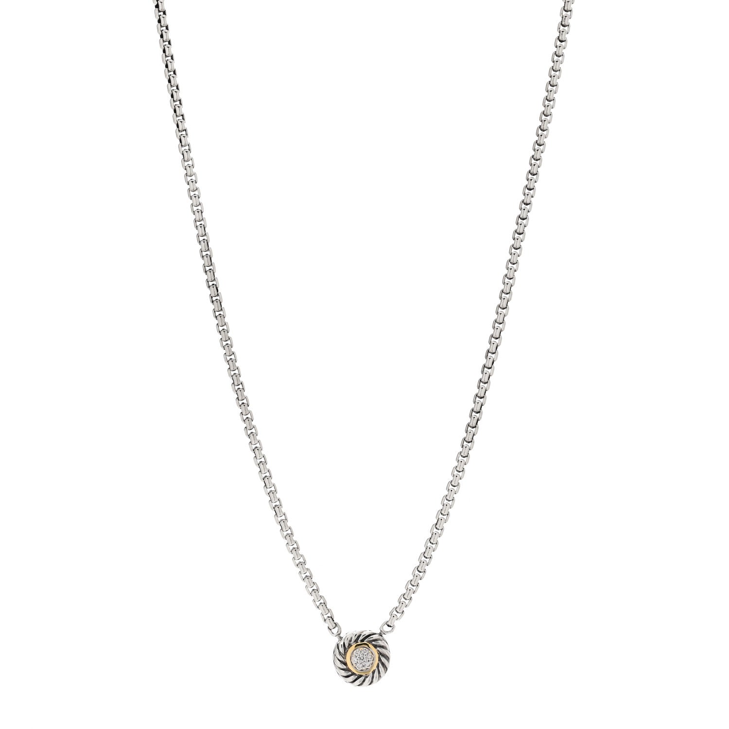 David Yurman Sterling Silver 18K Yellow Gold Diamond 12mm Pave Cookie Necklace 1 of 3