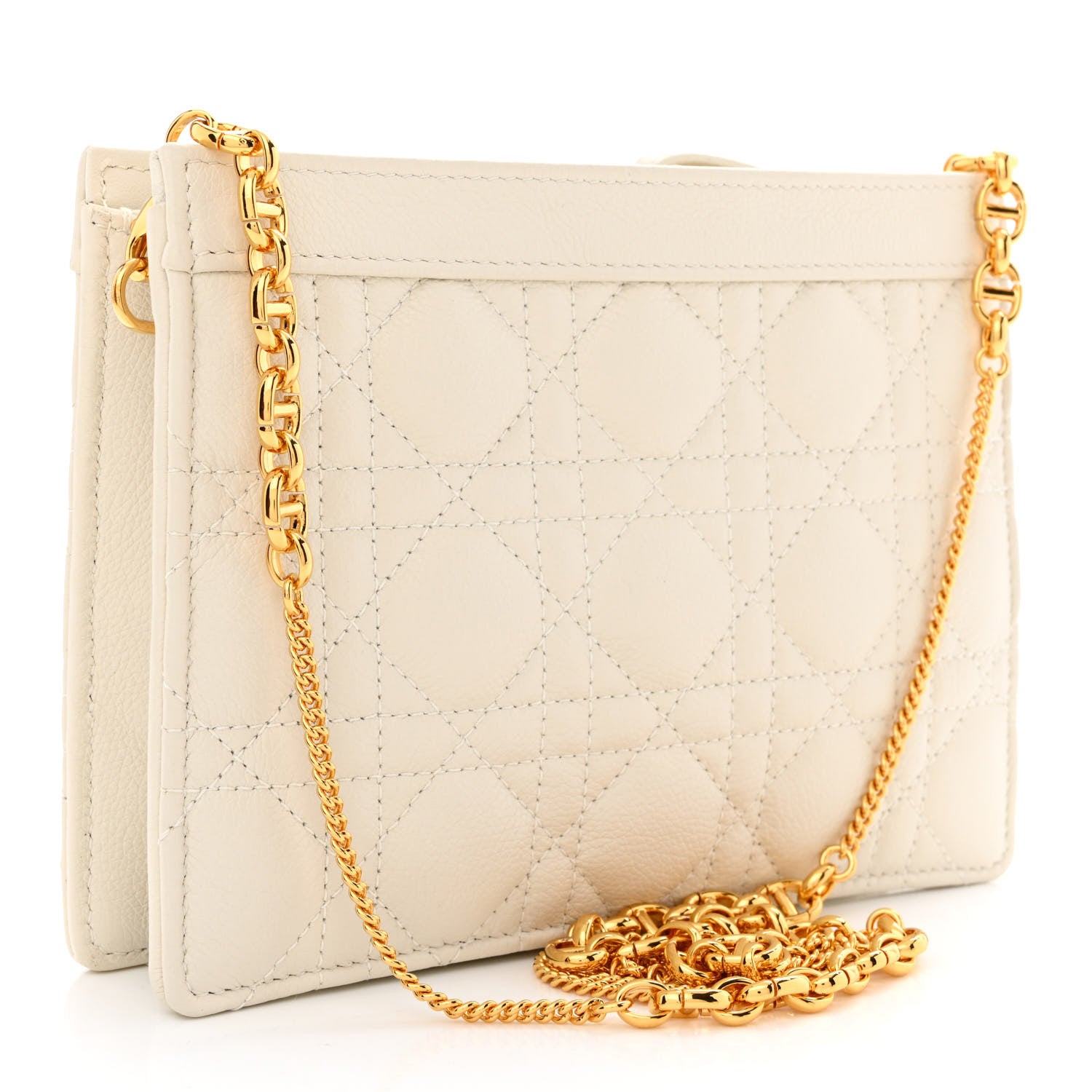 Christian Dior Calfskin Cannage Caro Zipped Pouch With Chain Latte 3 of 12