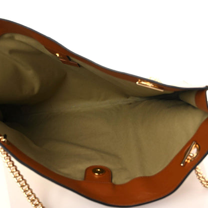 Gucci Vintage Canvas Calfskin Web Large Rajah Chain Tote Sand Light Cuir 9 of 12