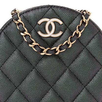 Chanel Iridescent Caviar Quilted Round Clutch With Chain Black 8 of 11